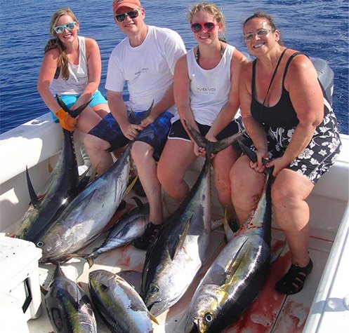 group on a fishing charter in Costa Rica