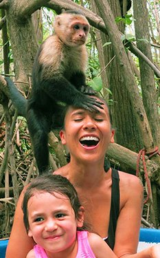 woman and child on a monkey tour in costa rica