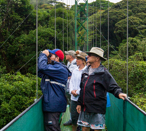 family at hanging bridge in Costa Rica